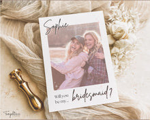 Load image into Gallery viewer, Bridesmaid Proposal Card EDITABLE Template | Add your PHOTO to your Bridesmaid Invite, Bridal Maid of Honor Template | Style 1