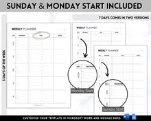 Load image into Gallery viewer, EDITABLE Weekly Planner 1 Page Templates | 2023 Weekly Schedule, To Do List Printable & Habit Tracker templates | Mono Style 2