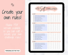 Load image into Gallery viewer, EDITABLE 75 SOFT Challenge Tracker | 75soft Printable Challenge, Fitness & Health Planner | Pink Watercolor
