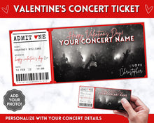 Load image into Gallery viewer, Valentine's Day Gift Concert Ticket Template | EDITABLE Surprise Gift for Musical Events & Theatre Shows