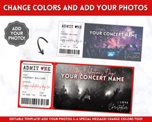 Load image into Gallery viewer, Valentine's Day Gift Concert Ticket Template | EDITABLE Surprise Gift for Musical Events & Theatre Shows