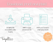 Load image into Gallery viewer, Packaging Planner Template Printable | Digital Small Business Product Planner | Colorful Sky