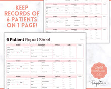 Load image into Gallery viewer, 6 Patient Nurse Report Sheet to Organize your Shifts | Nurse Brain Sheet, ICU Nurse Report Patient Assessment Template | Pink