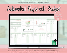 Load image into Gallery viewer, Budget by Paycheck Google Sheets Spreadsheet | Biweekly Zero Based Budget Tracker | Green