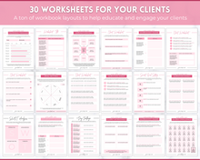 Load image into Gallery viewer, 60+ WORKSHEET Template Bundle | Canva Workbook Templates & Lead Magnet for Coaches | Brit Pink