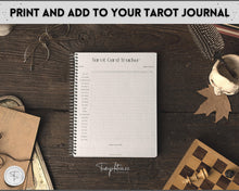 Load image into Gallery viewer, Tarot Card Trackers & Monthly Readings | Learn Tarot Card Readings, Tarot Spreads | Beginner Tarot Planner Workbook, Grimoire & Cheat Sheets | Mono