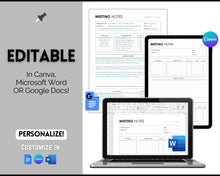 Load image into Gallery viewer, Meeting Notes Template | Editable Meeting Minutes & Meeting Agenda Template for GoodNotes, OneNote