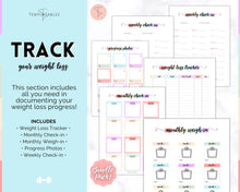 Load image into Gallery viewer, Weight Loss Tracker BUNDLE |  Fitness Planner Printable, Pounds Lost Tracker, Body Measurements & Meal Planner | Swash Rainbow