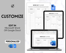 Load image into Gallery viewer, Work Planner & Work Day Organizer | Editable Daily Planner, Work From Home To Do List Printable & Digital Schedule | Mono
