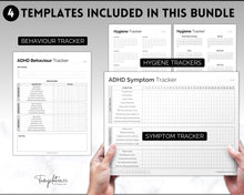 Load image into Gallery viewer, ADHD Symptom Tracker, Behavior & Hygiene Tracker BUNDLE | Mono