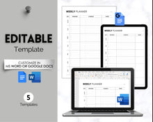 Load image into Gallery viewer, EDITABLE Weekly Planner 1 Page Templates | 2023 Weekly Schedule, To Do List Printable & Habit Tracker templates | Mono Style 2