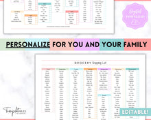Load image into Gallery viewer, EDITABLE Grocery List Printable | Digital Weekly Shopping, Meal Planner Checklist, Kitchen Organization Template, Google Sheets | Pastel