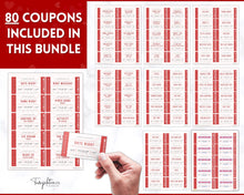 Load image into Gallery viewer, Editable Love Coupon Book for Valentines | Printable DIY Coupon Book for Him and Her | Personalized Valentines, Anniversary, Birthday Gift | Red