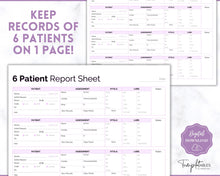 Load image into Gallery viewer, 6 Patient Nurse Report Sheet to Organize your Shifts | Nurse Brain Sheet, ICU Nurse Report Patient Assessment Template | Purple