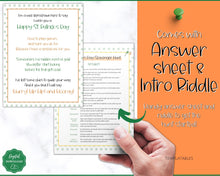 Load image into Gallery viewer, St Patricks Day Scavenger Hunt Printable Game | Kids Leprechaun Tresure Hunt Game for St Patricks Day | Pot of Gold
