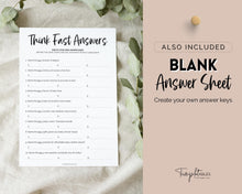 Load image into Gallery viewer, Think Fast Baby Shower Game Printable | Trivia Activity for Woodland, Boho, Neutral Theme Baby Showers