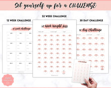 Load image into Gallery viewer, Weight Loss Tracker BUNDLE |  Fitness Planner Printable, Pounds Lost Tracker, Body Measurements & Meal Planner | Pink Swash