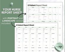 Load image into Gallery viewer, 6 Patient Nurse Report Sheet to Organize your Shifts | Nurse Brain Sheet, ICU Nurse Report Patient Assessment Template | Green