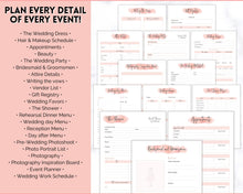 Load image into Gallery viewer, Wedding Planner Printable BUNDLE | Wedding Binder, Checklist, Budget, Wedding Day Schedule & To Do List Planner Book | Pink Watercolor