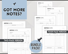Load image into Gallery viewer, Meeting Notes Template | Editable Meeting Minutes & Meeting Agenda Template for GoodNotes, OneNote