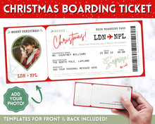 Load image into Gallery viewer, EDITABLE Christmas Boarding Ticket Template | Surprise Xmas Boarding Pass, Fake Plane Ticket Printable Template | Red