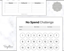 Load image into Gallery viewer, No Spend Challenge BUNDLE | Printable 30 day, 60 day, 90 day Savings Challenge & Monthly Spending Tracker | Mono