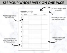 Load image into Gallery viewer, EDITABLE Weekly Planner 1 Page Templates | 2023 Weekly Schedule, To Do List Printable & Habit Tracker templates | Mono Style 2
