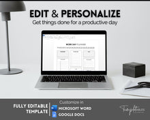 Load image into Gallery viewer, Work Planner & Work Day Organizer | Editable Daily Planner, Work From Home To Do List Printable & Digital Schedule | Mono
