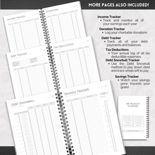 Load image into Gallery viewer, Budget Planner & Monthly Bill Organizer | Finance Budget Planner, Financial Savings, Debt, Income, Expenses, Spending & Bill Trackers | A5 Mono
