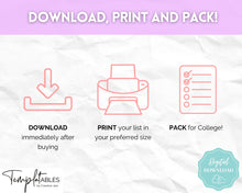Load image into Gallery viewer, College Packing List Printable | Back to School Moving Checklist for Students, Google Sheets | Pastel Rainbow