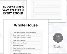 Load image into Gallery viewer, Cleaning Checklist, Printable Room by room Cleaning Cards | Family & Kids Cleaning Schedule Planner & Tracker | Mono