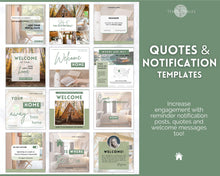 Load image into Gallery viewer, AIRBNB Instagram Templates! Editable Social Media Posts, Canva, Air bnb, Superhost, Host signs, Signage, VRBO Vacation Rental, Welcome Book | Lovelo Green
