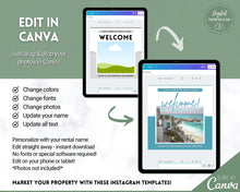 Load image into Gallery viewer, AIRBNB Instagram Templates! Editable Social Media Posts, Canva, Air bnb, Superhost, Host signs, Signage, VRBO Vacation Rental, Welcome Book | Lovelo Green