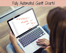 Load image into Gallery viewer, AUTOMATED Project Planner Spreadsheet, Excel & Google Sheets, Business, Student, Academic Work Planner, Gantt Timeline, Productivity Tracker