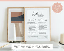Load image into Gallery viewer, Airbnb 2 Page Welcome Poster Template, Wifi Password Sign Printable, Welcome Book, House Rules, Host, Vacation Rental, Check Out Instruction | Brit