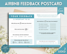 Load image into Gallery viewer, Airbnb Feedback Request Postcard, Editable Airbnb Guest Rating & Review Form, Air bnb Welcome Book, Check Out Signs, VRBO Signage, STR Host - Blue