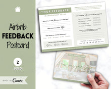 Load image into Gallery viewer, Airbnb Feedback Request Postcard, Editable Airbnb Guest Rating & Review Form, Air bnb Welcome Book, Check Out Signs, VRBO Signage, STR Host - Green
