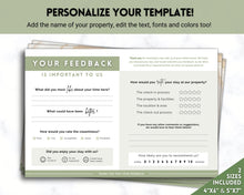 Load image into Gallery viewer, Airbnb Feedback Request Postcard, Editable Airbnb Guest Rating & Review Form, Air bnb Welcome Book, Check Out Signs, VRBO Signage, STR Host - Green