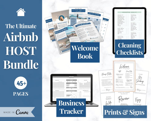 Airbnb Host BUNDLE! Editable Airbnb Signs, Welcome Book Template, Cleaning checklist, Business Tracker Spreadsheet, Air bnb Printables, VRBO | Navy