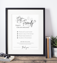 Load image into Gallery viewer, Airbnb PET Sign! Editable Airbnb Template, House Rules Poster, Airbnb Welcome Book, Super Host, Vacation Rental Signage, VRBO STR Air bnb, Policy