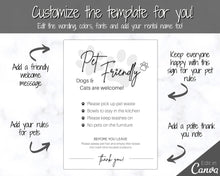 Load image into Gallery viewer, Airbnb PET Sign! Editable Airbnb Template, House Rules Poster, Airbnb Welcome Book, Super Host, Vacation Rental Signage, VRBO STR Air bnb, Policy
