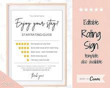 Load image into Gallery viewer, Airbnb RATING Sign, Airbnb Template, 5* Review Airbnb Signage, Check Out, Super Host, Welcome Book, House Rules Checklist, Air bnb, VRBO STR - Phone