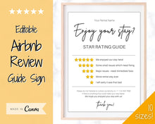 Load image into Gallery viewer, Airbnb RATING Sign, Airbnb Template, 5* Review Airbnb Signage, Check Out, Super Host, Welcome Book, House Rules Checklist, Air bnb, VRBO STR | Yellow