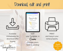 Load image into Gallery viewer, Airbnb RATING Sign, Airbnb Template, 5* Review Airbnb Signage, Check Out, Super Host, Welcome Book, House Rules Checklist, Air bnb, VRBO STR | Yellow