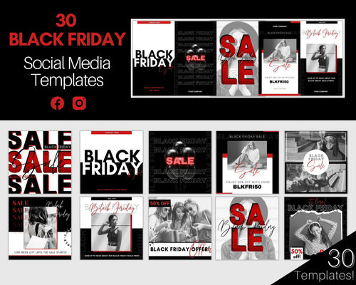 BLACK FRIDAY, Cyber Monday Social Media Templates. 30 Instagram & Facebook Canva Templates. Instagrams + Stories. Facebook Posts. Sales | Red