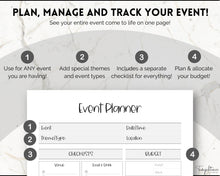 Load image into Gallery viewer, Event Planner Template, Printable Party Planner, Birthday, Wedding, Bridal, Budget, Invites, Event Plan Set, Party Organizer | Mono
