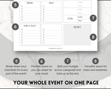 Load image into Gallery viewer, Event Planner Template, Printable Party Planner, Birthday, Wedding, Bridal, Budget, Invites, Event Plan Set, Party Organizer | Mono