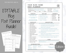 Load image into Gallery viewer, Blog Post Planner Templates! EDITABLE Blogger Bundle! Blog Planner, Content Strategy, Blogging Kit, Content Creator, Social Media