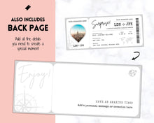 Load image into Gallery viewer, Boarding Pass Template, EDITABLE Boarding Ticket, Surprise Vacation, Plane Ticket, Airline, Trip, Flight Gift, Holiday Destination, Fake,