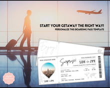 Load image into Gallery viewer, Boarding Pass Template, EDITABLE Boarding Ticket, Surprise Vacation, Plane Ticket, Airline, Trip, Flight Gift, Holiday Destination, Fake,
